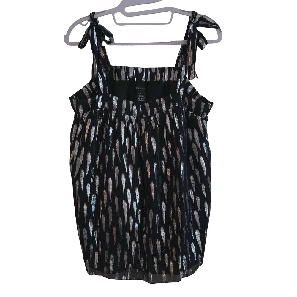 BCBGMAXAZRIA‎ Top Size M Silk Lurex Metallic Sheer Tie Strap Black Party